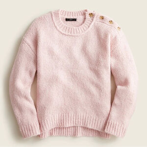 J.Crew Pale Pink Wool Alpaca Blend Sweater Size S Crew Neck Button shoulder fall
